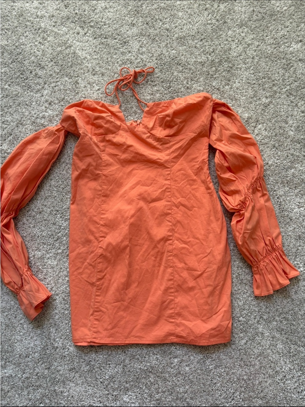 Off-Shoulder Long Sleeve Mini Dress in Orange